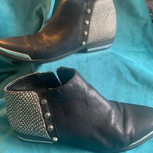 Fergie Black and Silver Ankle Booties with Metallic Detail